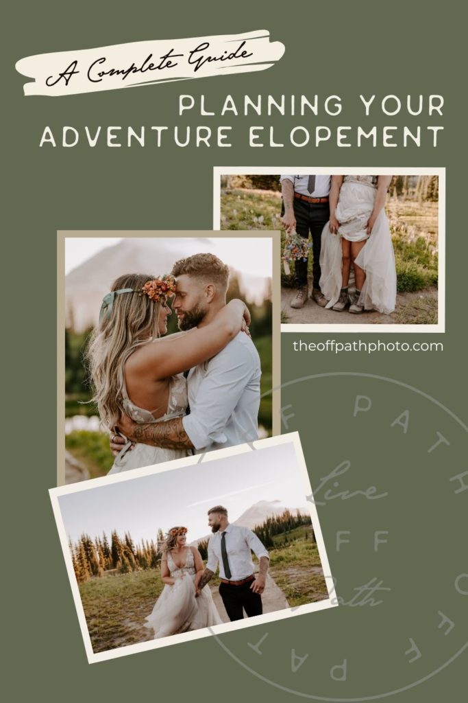 Groom cradles bride in his arms in front of a gorgeous fountain; image overlaid with text that reads Planning Your Adventure Elopement A Complete Guide