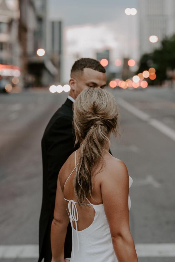 Couple walking on the streets during their wedding shoot with Off Path Photography